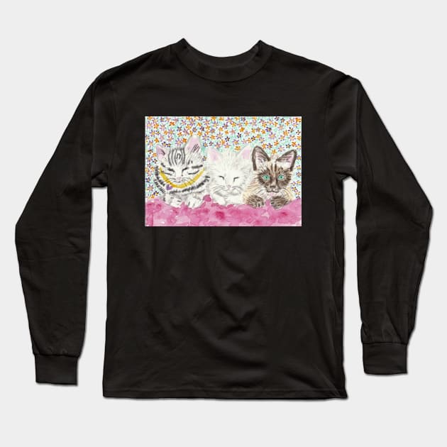 Cute kittens  cat watercolor painting Long Sleeve T-Shirt by SamsArtworks